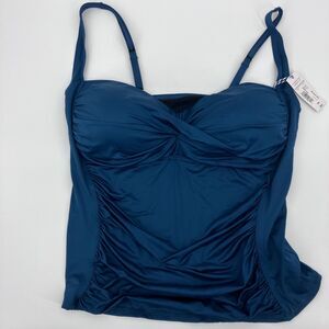Sonnet Shores Dark Teal Ruched Twist Molded Cups Tankini Swim Top, sz 22W, NWT